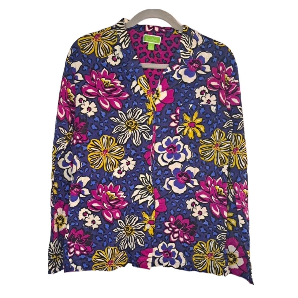 Vera Bradley Button Down Shirt Floral Leopard Print Size Small